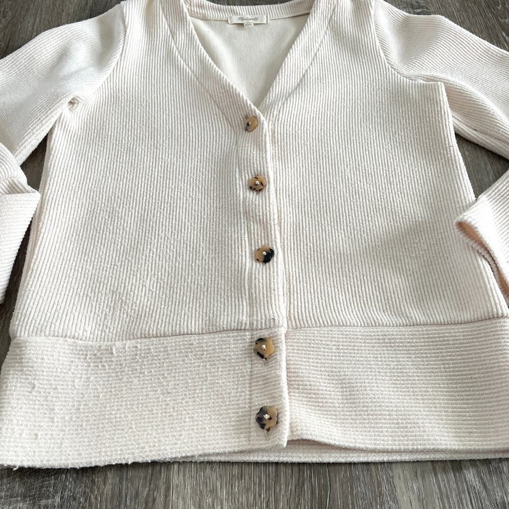 Madewell Ottoman Rib Cardigan Top Bleached Linen - Size: XS - Picture 9 of 10